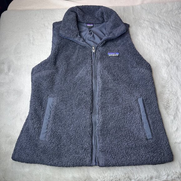 Patagonia Vest Womens Medium Los Gatos Smolder Blue Sherpa Fleece Warm - Picture 1 of 10